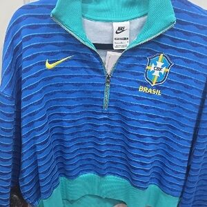 Nike CBF Brasil Blue and Teal Striped Pullover